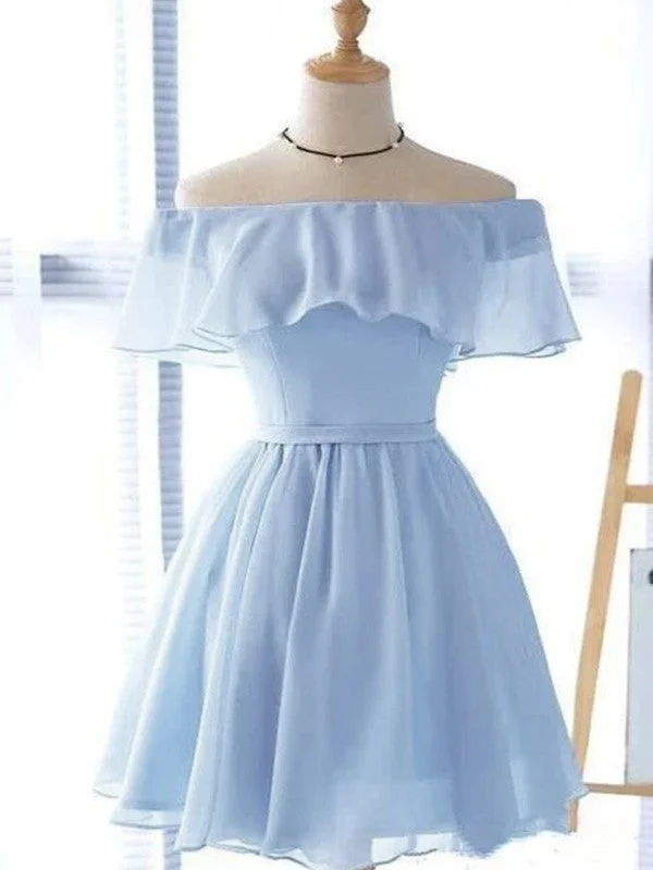 Elegant Clothing A-Line/Princess Chiffon Ruffles Off-the-Shoulder Sleeveless Short/Mini Homecoming Dresses