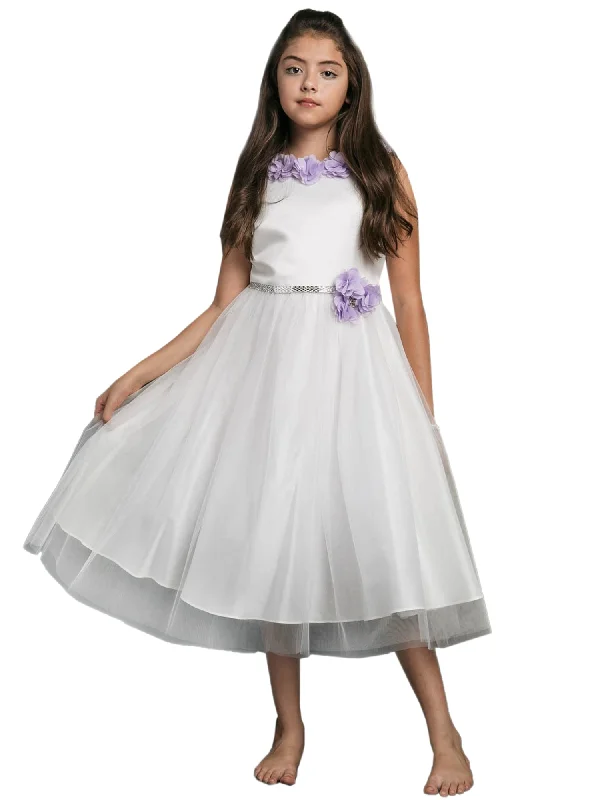 Browse Our Top Products Little Girls Lilac Chiffon Floral Brooch Flower Girl Dress 2-6