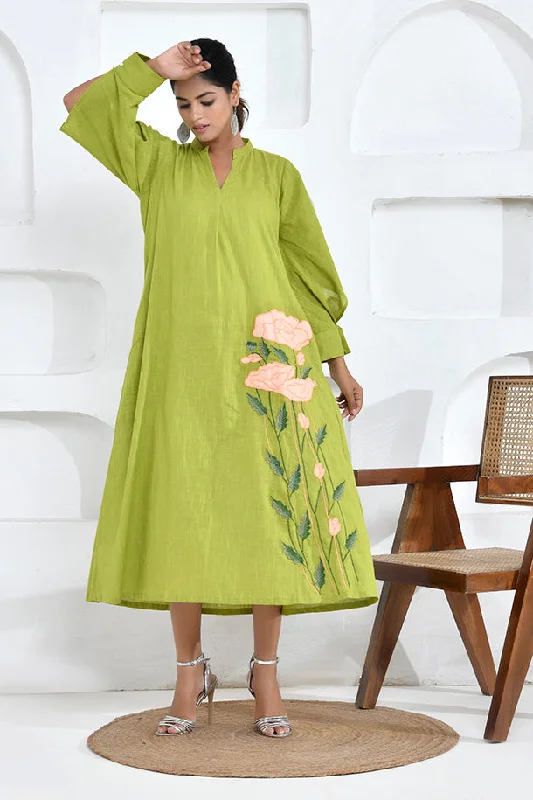 Fashion Forward Lime Green Floral Embroidery Shirt Dress