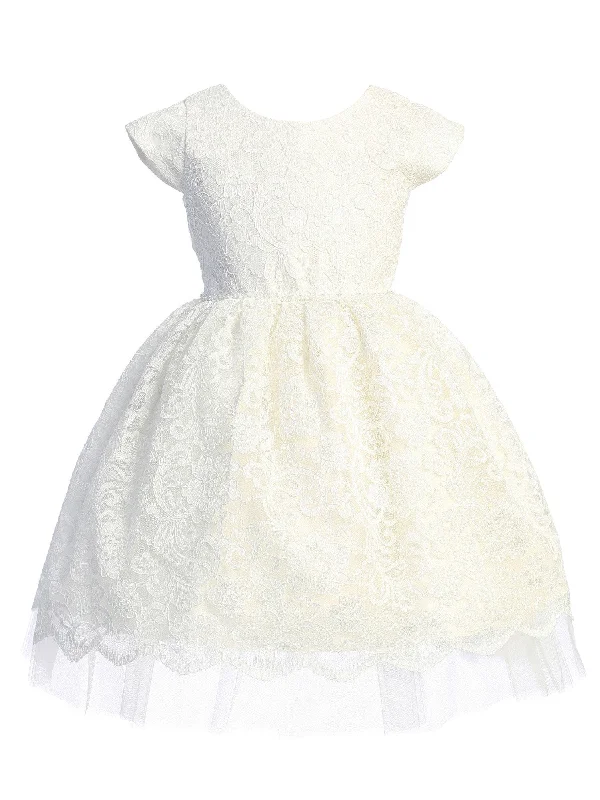 Limited Time Offers Little Girls Off White Pearl Trim Floral Lace Tulle Flower Girl Dress 2-6