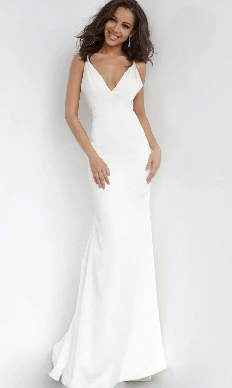 Your Timeless Wardrobe Awaits Jovani - 67857 Plunging V-neck Satin Trumpet Dress With Open Back