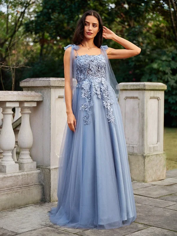 Special Offers A-Line/Princess Tulle Applique Straps Sleeveless Floor-Length Dresses