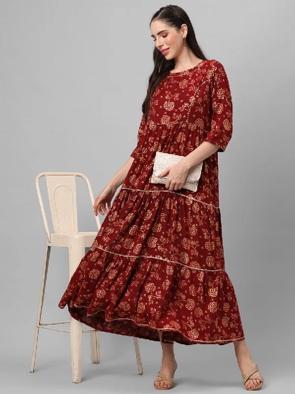 Exclusive Sale Maroon Floral Printed Dress