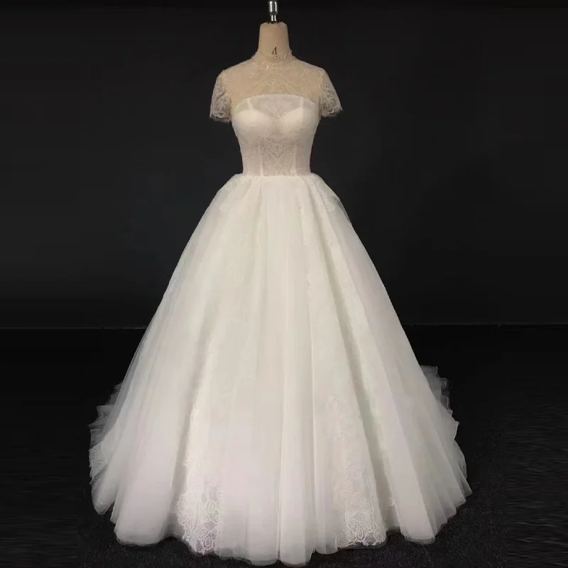 Elegant Attire For The Modern Lady Illusion Lace High Neck A-line Bridal Wedding Dress