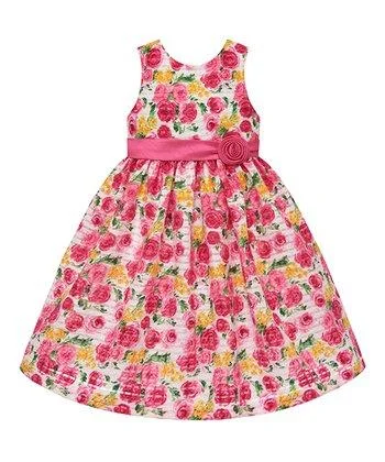 Romantic Flair American Princess Girls Yellow & Pink Floral Dress