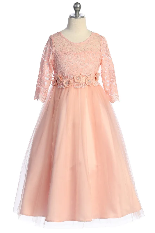 Get The Latest Trends Girls Floral Waist Lace and Tulle Flower Girl Dress 4-16