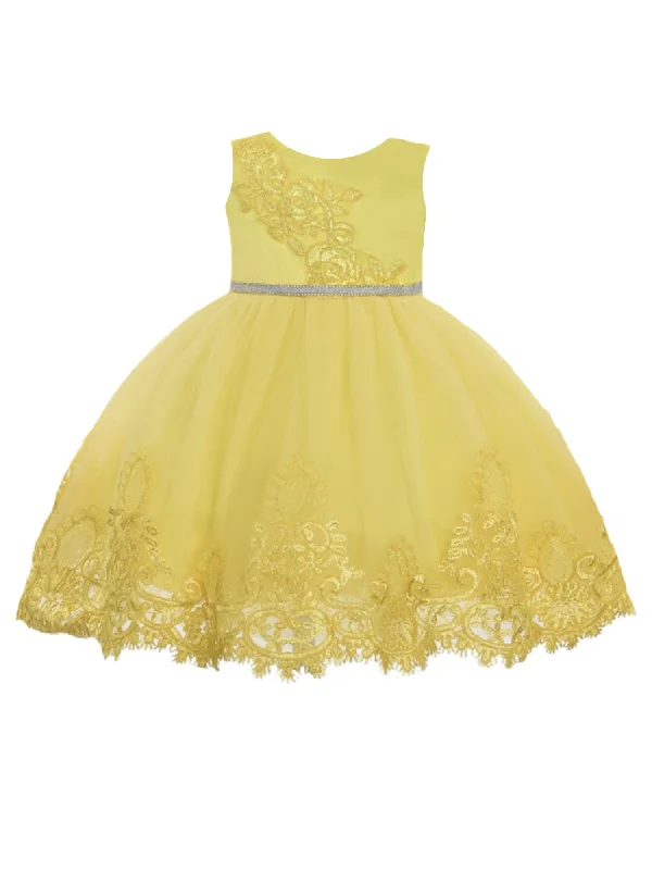 Gift Ideas Little Girls Yellow Floral Embroidery Glitter Belt Flower Girl Dress 2T-4T