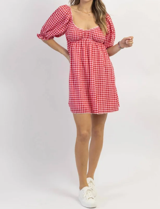 Day-To-Night Styles Strawberry Fields Gingham Mini Dress In Red