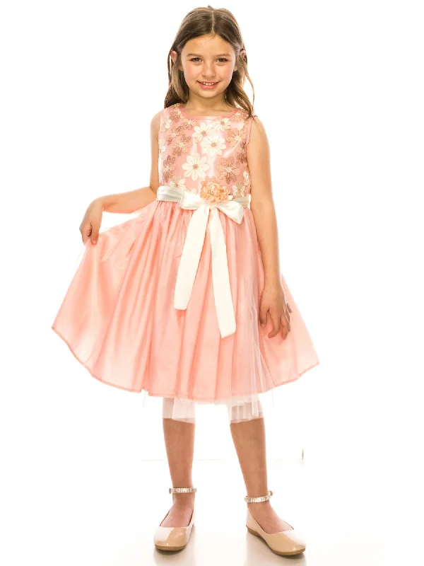 The Latest Fashion Trends Girls Multi Color Floral Trim Overlaid Tulle Junior Bridesmaid Dress 2-14