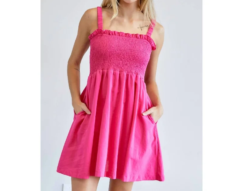 Trendy Urban Attire Hot Pink Smocked Mini Dress