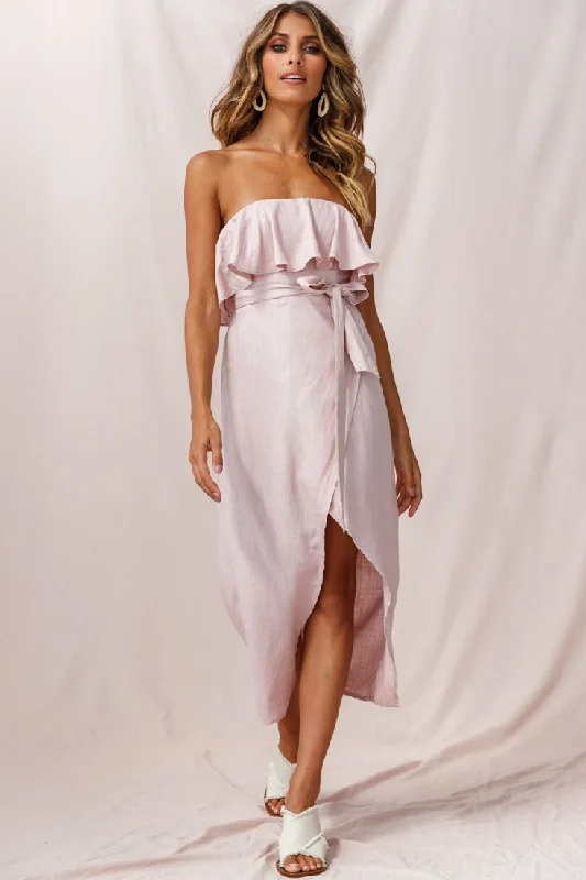 Top Brand Discounts Hamilton Bandeau Ruffle Midi Dress Blush