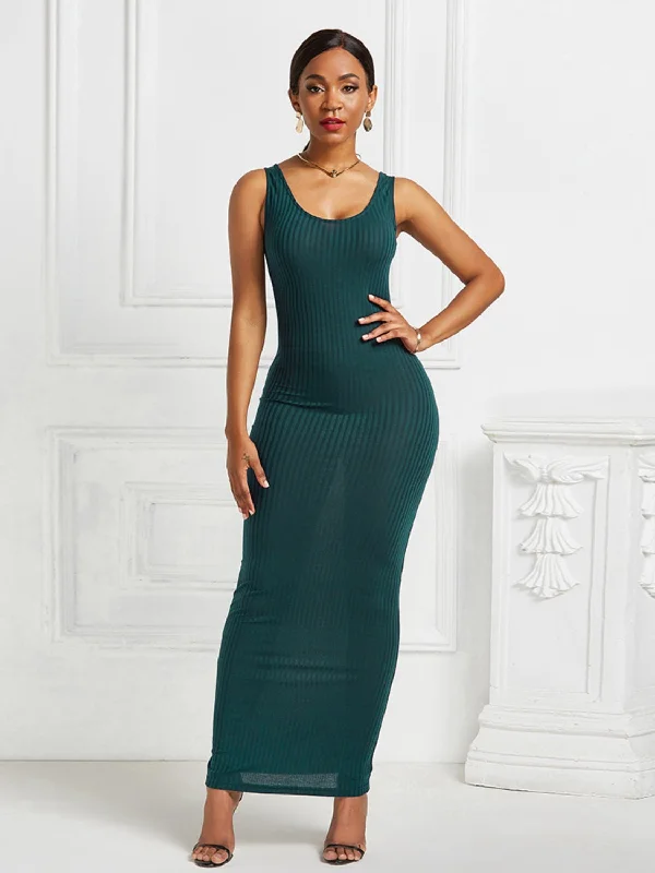 Chic Styles Scoop Neck Wide Strap Maxi Dress