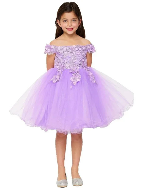 Chic Trends For The Fashion Savvy Little Girls Lilac 3D Floral Sequin Tulle Off Shoulder Flower Girl Dress 2-6