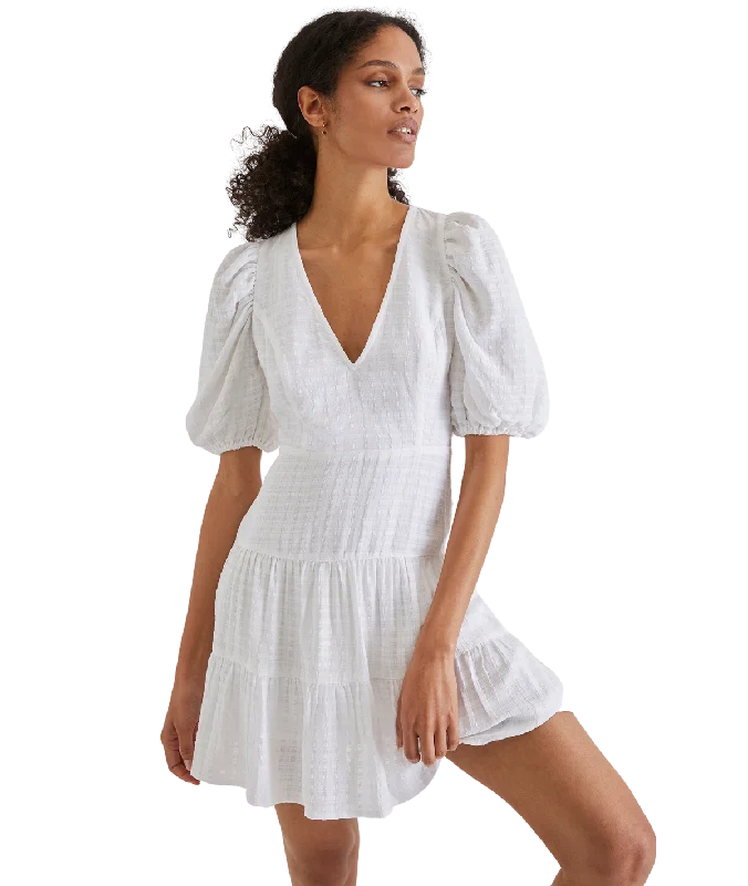 Best-Sellers French Connection Women's Solid Birch Puff Sleeve Mini Dress, Summer White