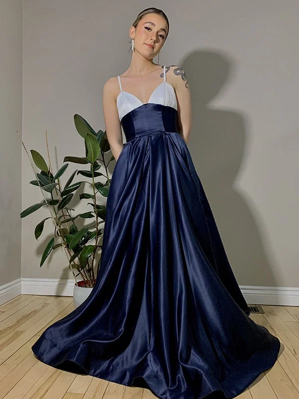 Elegant Ensemble A-Line/Princess Satin Ruffles V-neck Sleeveless Sweep/Brush Train Dresses