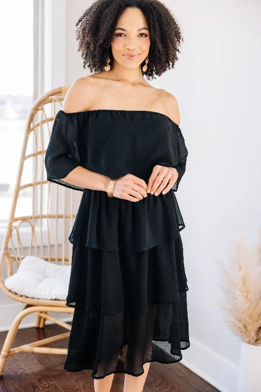 Seasonal Clearance Ready For The Night Black Tiered Midi Dress