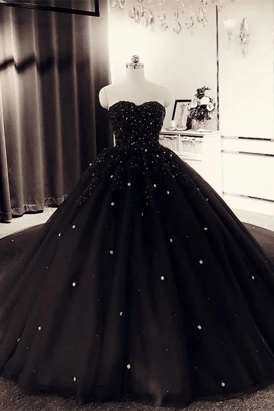 Clearance Event Beautiful Strapless Black Tulle Ball Gown Princess Prom Dresses Y0179