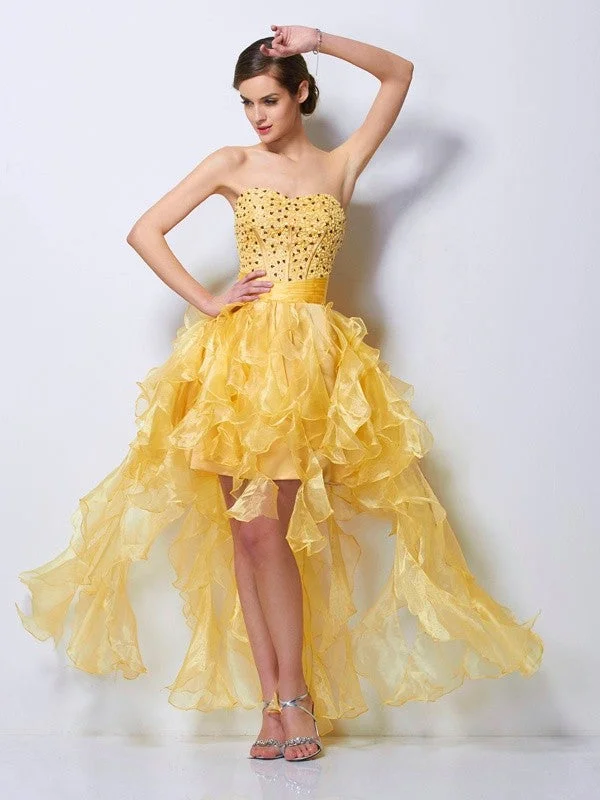 Forward Trendsetter A-Line/Princess Sweetheart Sleeveless Beading High Low Tulle Homecoming Dresses