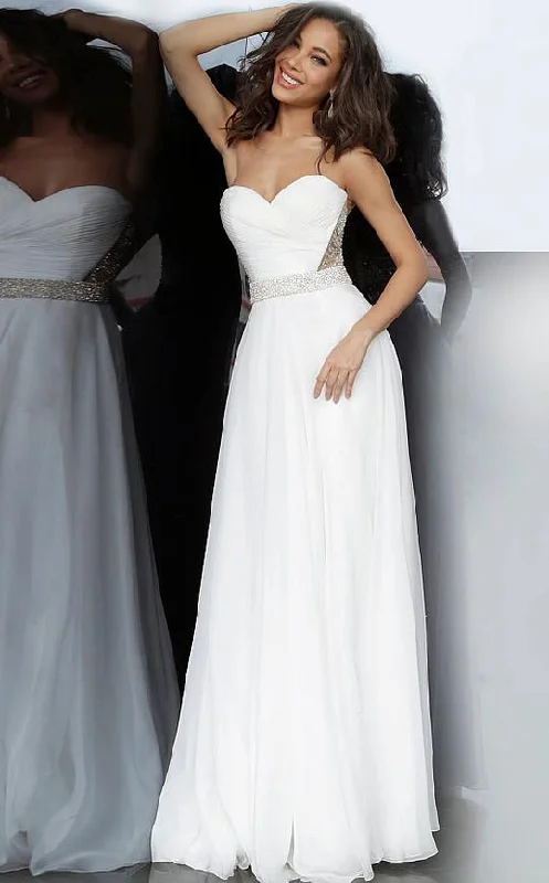 All Season Basics Discount Jovani - Strapless Ruche-Ornate A-Line Dress 00457SC - 1 pc Off-White In Size 12 Available