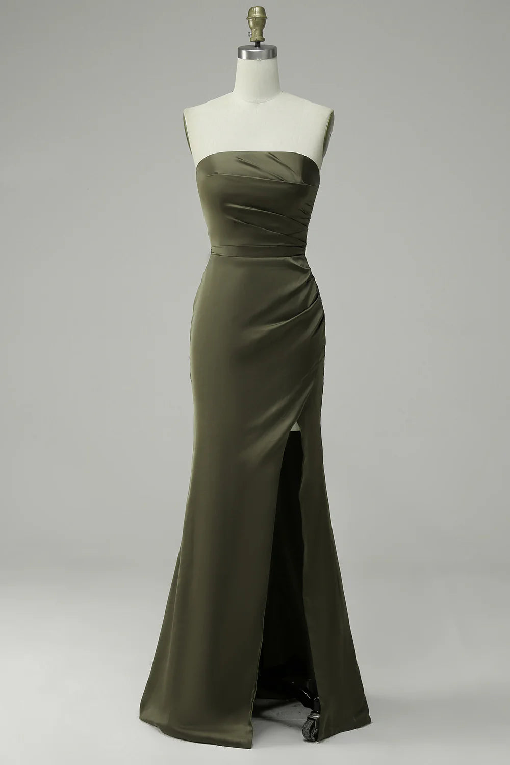 Effortless Comfort Green Strapless Satin Mermaid Prom Dress with Slit