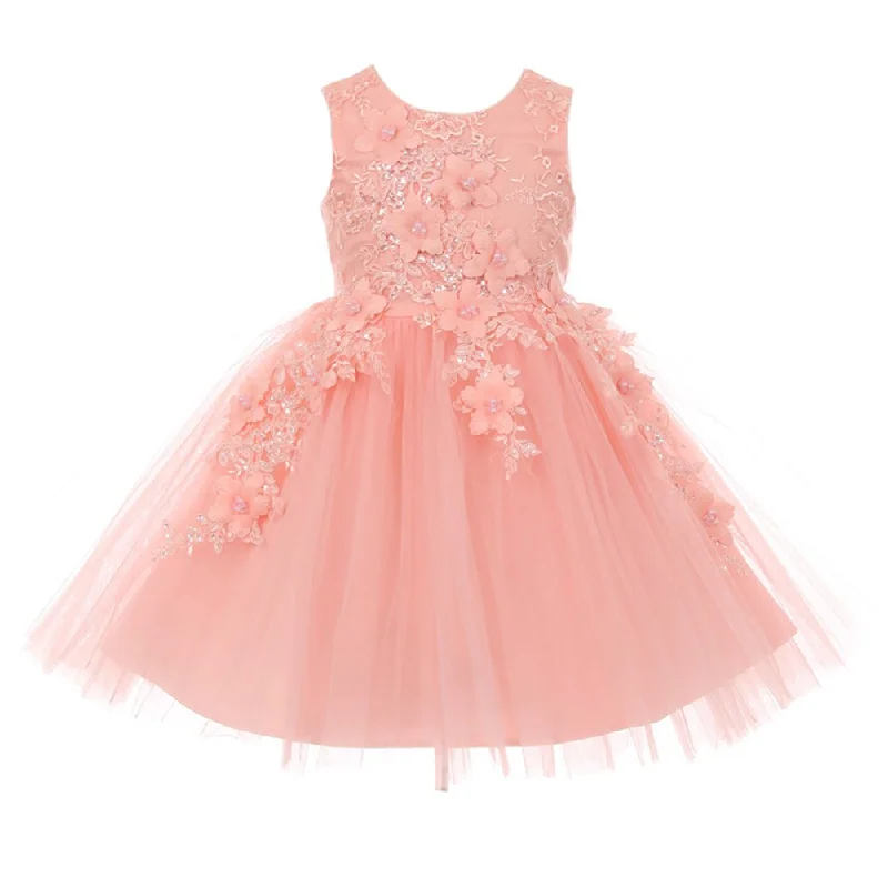 Vintage Style Clothing Sale Little Girls Blush 3D Floral Appliques Soft Tulle Easter Flower Girl Dress 2-6