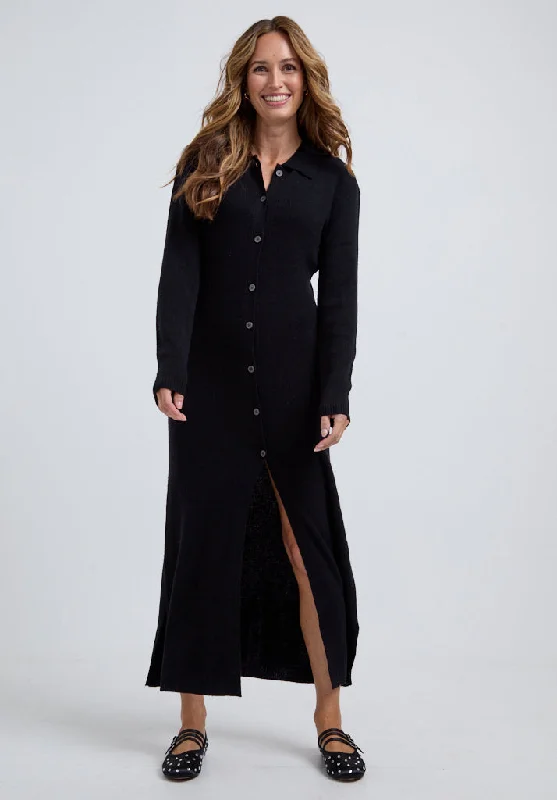 The Epitome Of Modern Women's Fashion Luna Knitted Maxi Dress In Black