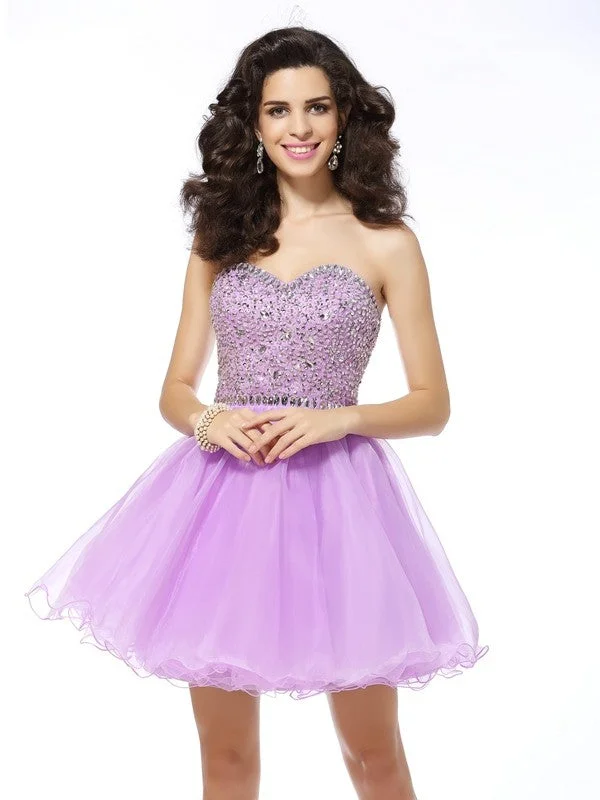 Casual Chic A-Line/Princess Sweetheart Ruffles Sleeveless Short Organza Cocktail Dresses