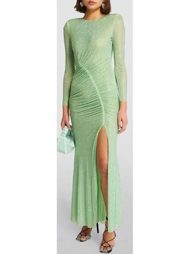 Exclusive Discount Crystal-Embellished Green Maxi Dress