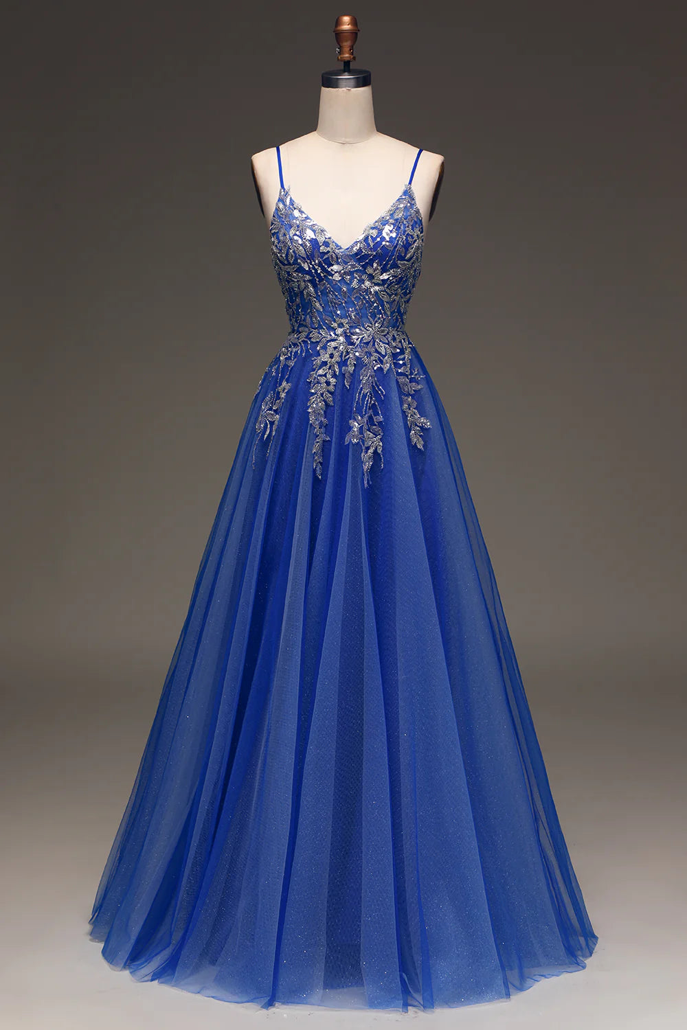 Contemporary Chic Amzcw Royal Blue A Line Spaghetti Straps Sleeveless Sequin Long Prom Dress prom dresses with long sleeves