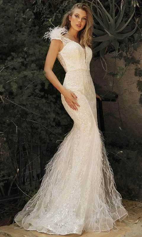 Catch Every Fashion Trend Cinderella Divine - V-Neck Feather Mermaid Bridal Gown C57W - 1 pc Off White In Size 8 Available