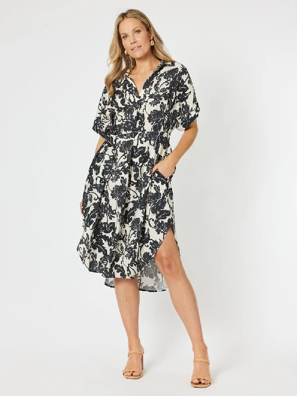 Holiday Glam Ivy Floral Dress - Black