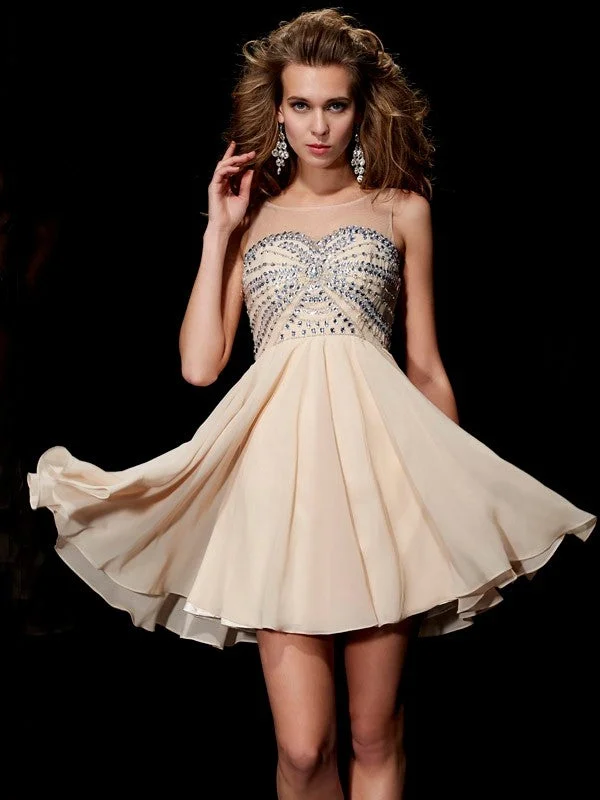 Chic Style, Always In Vogue A-Line/Princess Sleeveless Scoop Beading Short Chiffon Homecoming Dresses