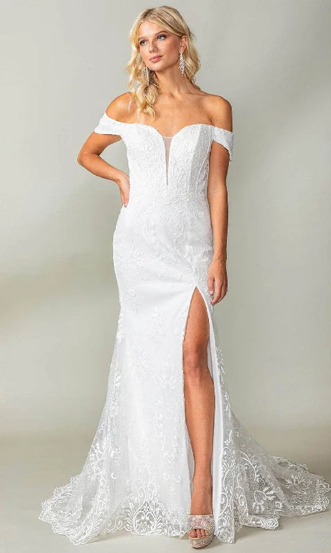 Comfortable Chic Dancing Queen 0273 - Embroidered Plunging Neck Wedding Gown