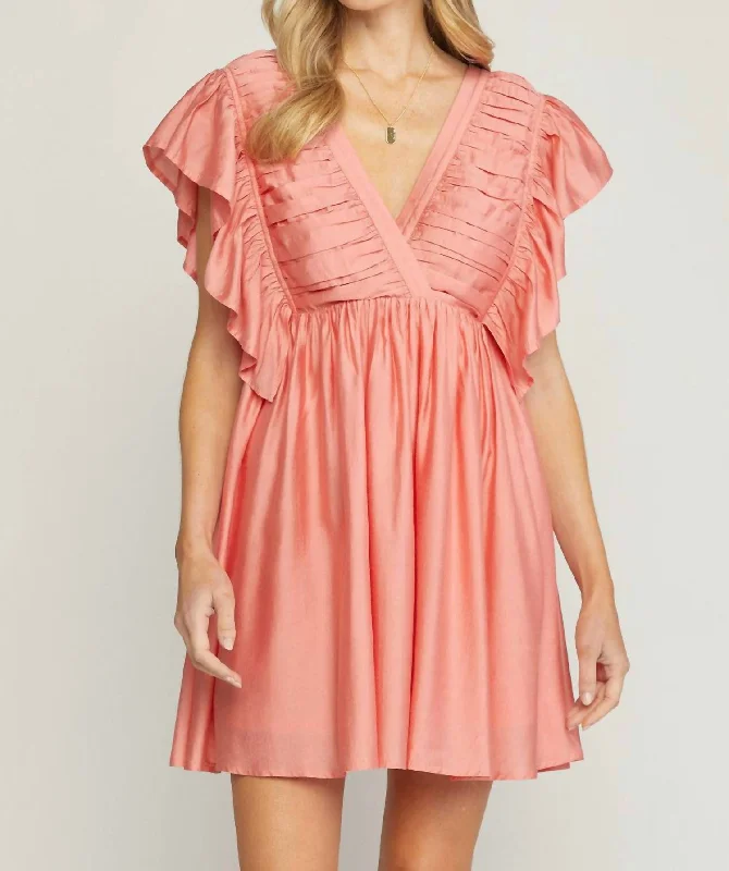 Quick Grab Deals Flutter Sleeve Mini Dress In Papaya