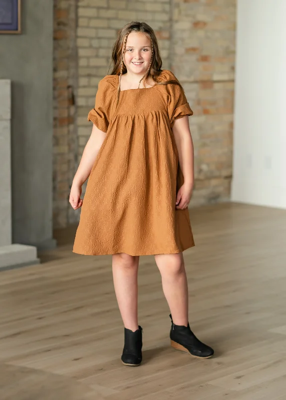 Limited-Time Offer Girl's Embossed Floral Square Neck Dress