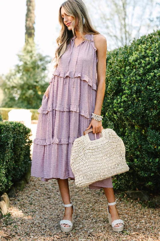 Bid Farewell To The Old Season Pursue Perfection Mauve Pink Ruffled Midi Dress