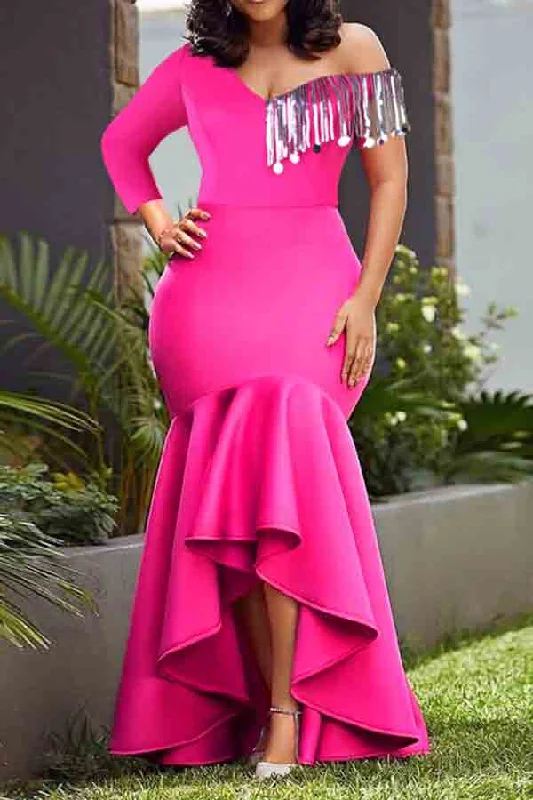 Big Discounts Solid Color Elegant Fishtail Maxi Dress