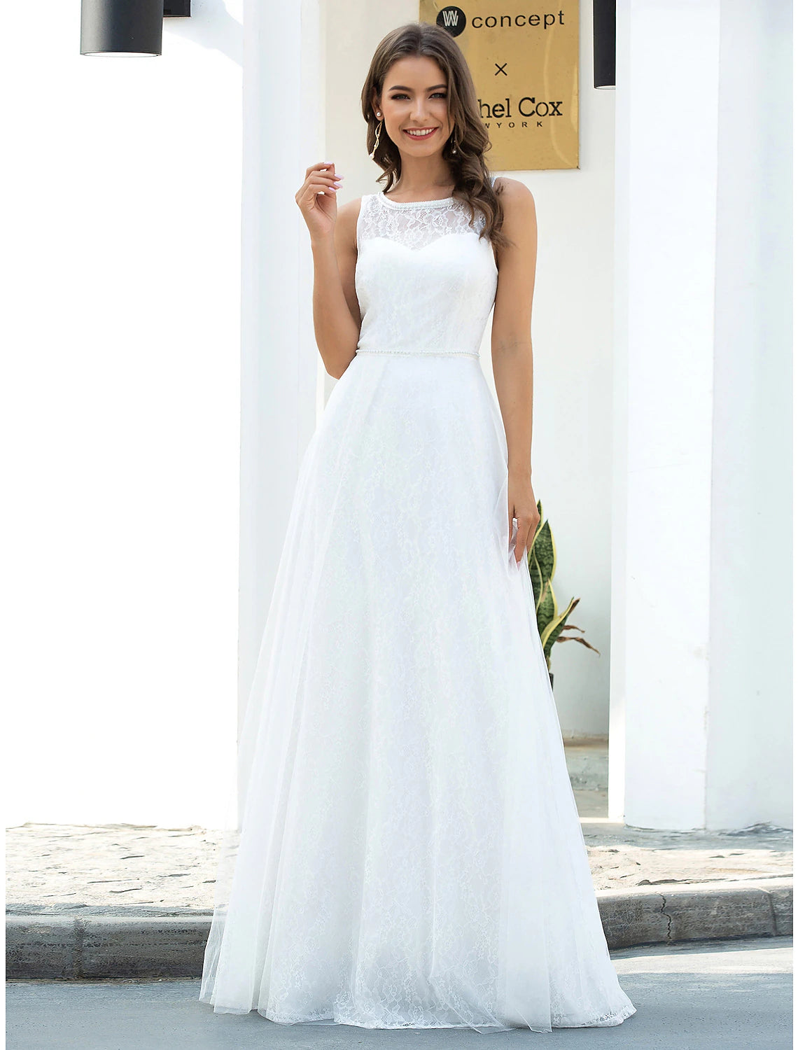 Trend Setting Wardrobe Beach Wedding Dresses A-Line Scoop Neck Sleeveless Floor Length Lace Bridal Gowns With Lace