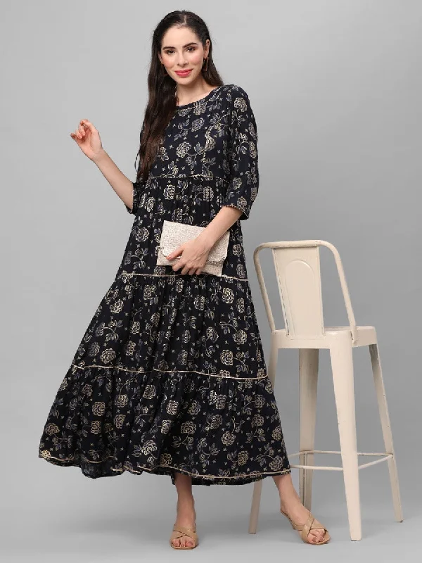 Big Savings Navy Blue Floral Printed Dress