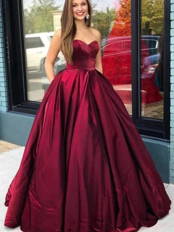 Durable Fashion Picks Ball Gown Sleeveless Satin Sweetheart Ruffles Floor-Length Dresses