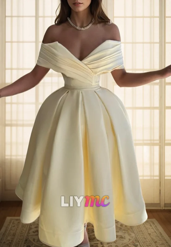 Refined Simplicity LP2278 - V-Neck Strapless Pleated Satin A-Line Prom Dress