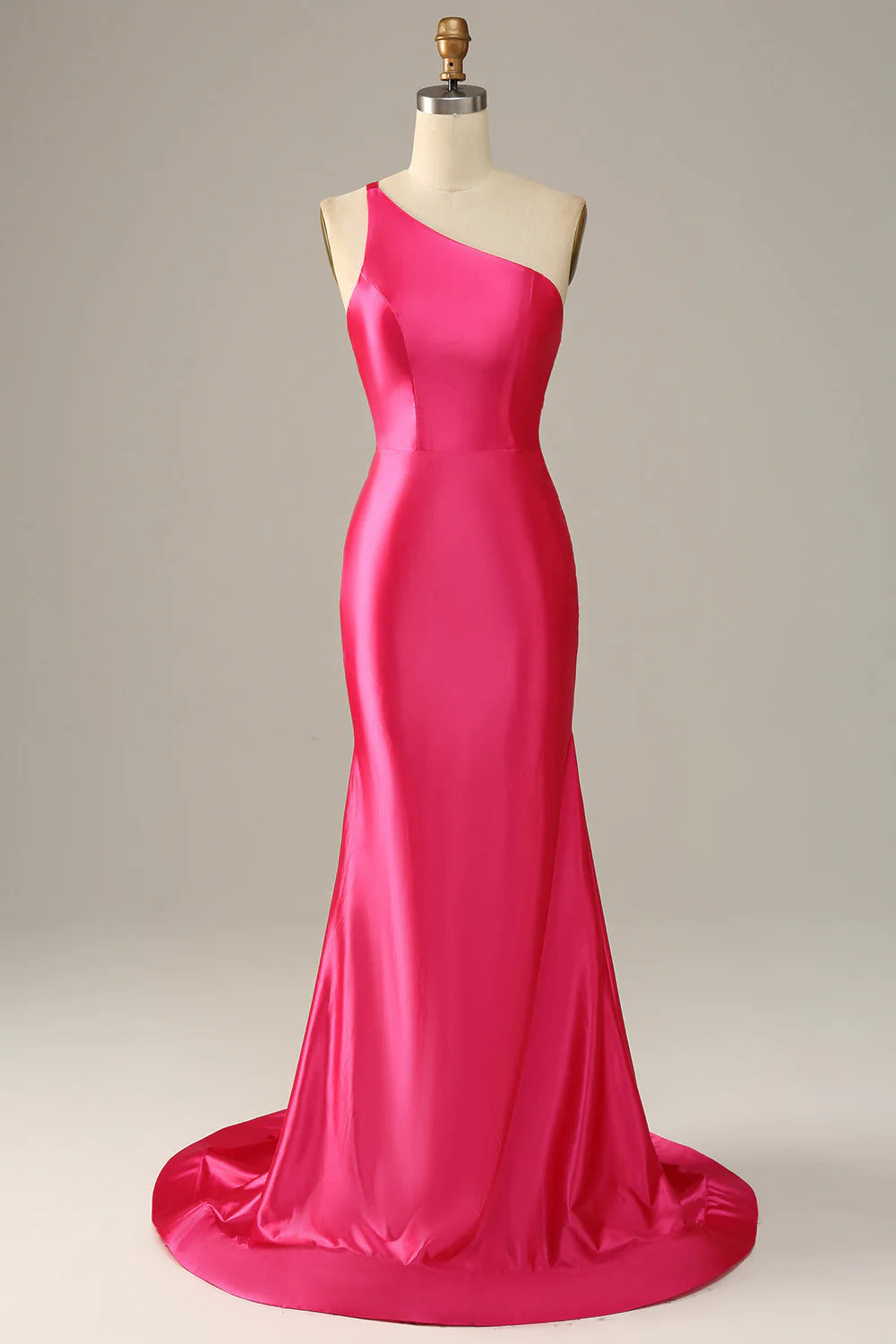 Premium Style Amzcw Fuchsia Mermaid One Shoulder Long Satin Prom Dress prom dresses with long sleeves