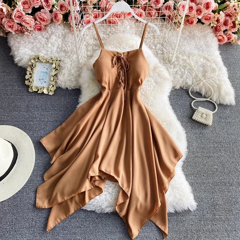 Vintage Charm solid color sleeveless irregular dress    S4281