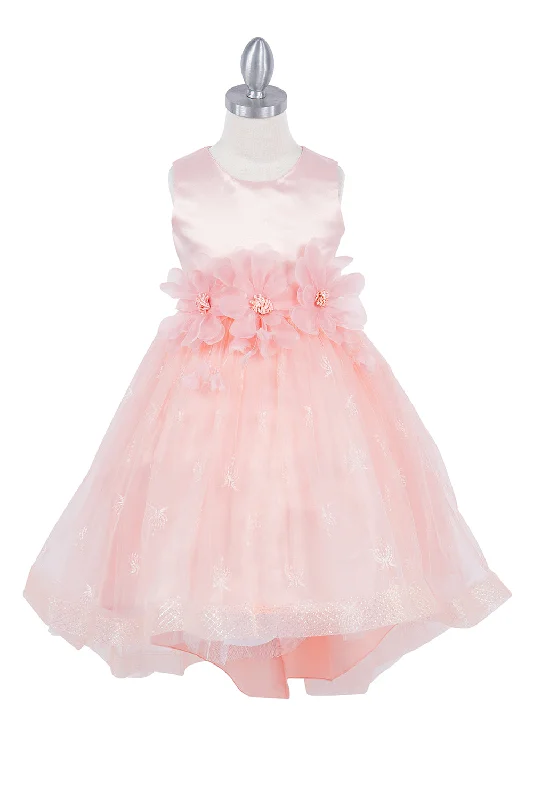 The Latest Trends Girls Floral Waist Tapered Embroidered Lace High Low Flower Girl Dress 2-12