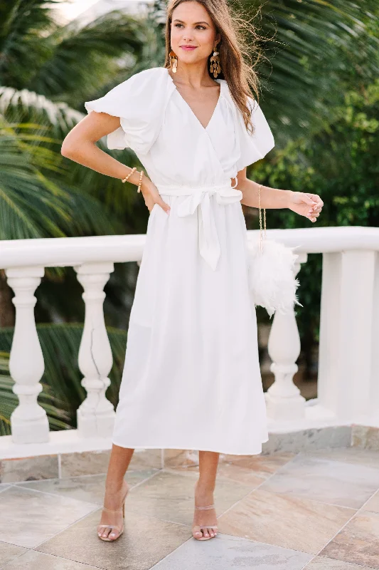 Fashion Forward Face The Sun White Ruffled Midi Dress