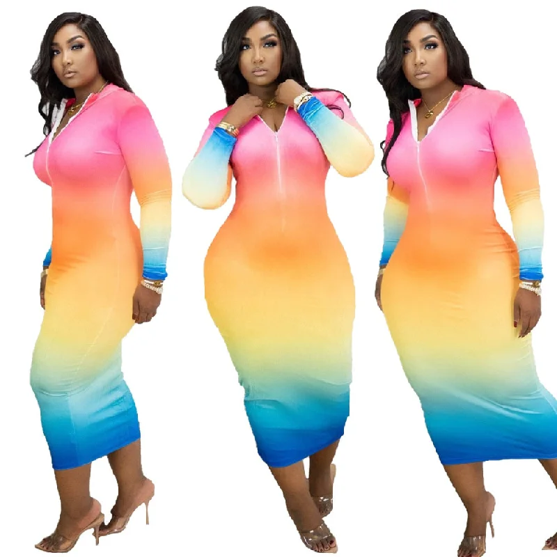 Redefining Women's Style Autumn Spring  Women Tie Dye Print Long Maxi Dress