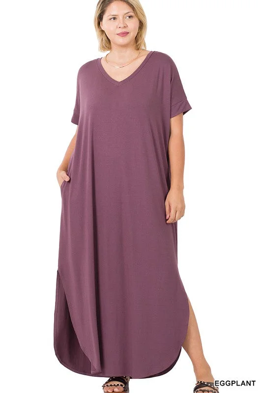 Athleisure Wear Promotion Viscose V-neck Short Sleeve Maxi Dress (Plus)