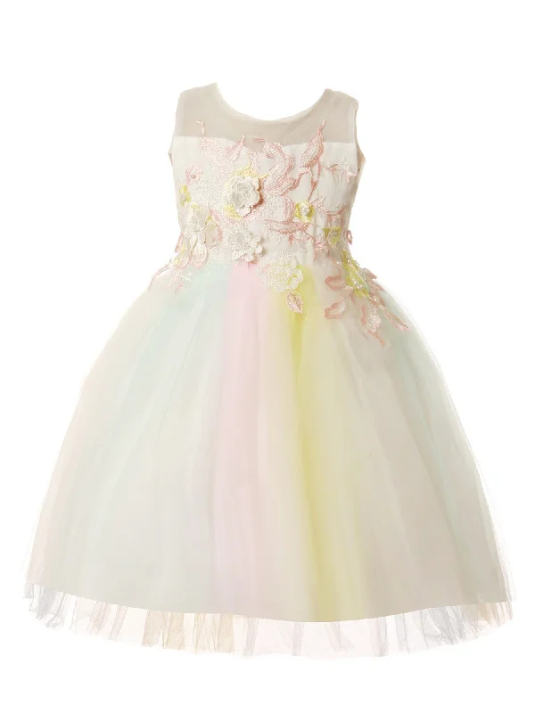 Clearance Sale, All Cheap Girls Multi Color 3D Floral Applique Tulle Flower Girl Dress 3-10