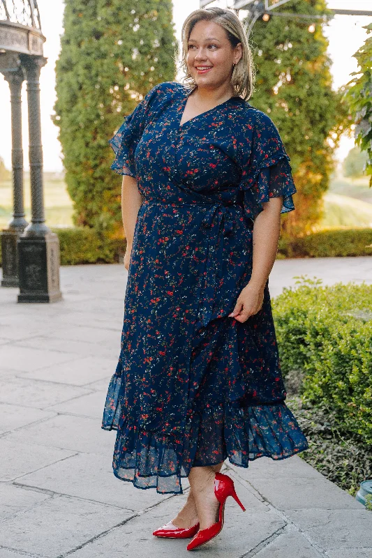 Trendy Threads Halie Navy Floral Wrap Dress - DM Exclusive - Maternity Friendly - Restocked