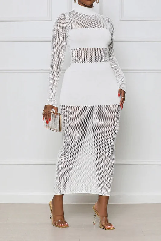 Attire Sale Mesh Patchwork Sporty See-Through Maxi Dress